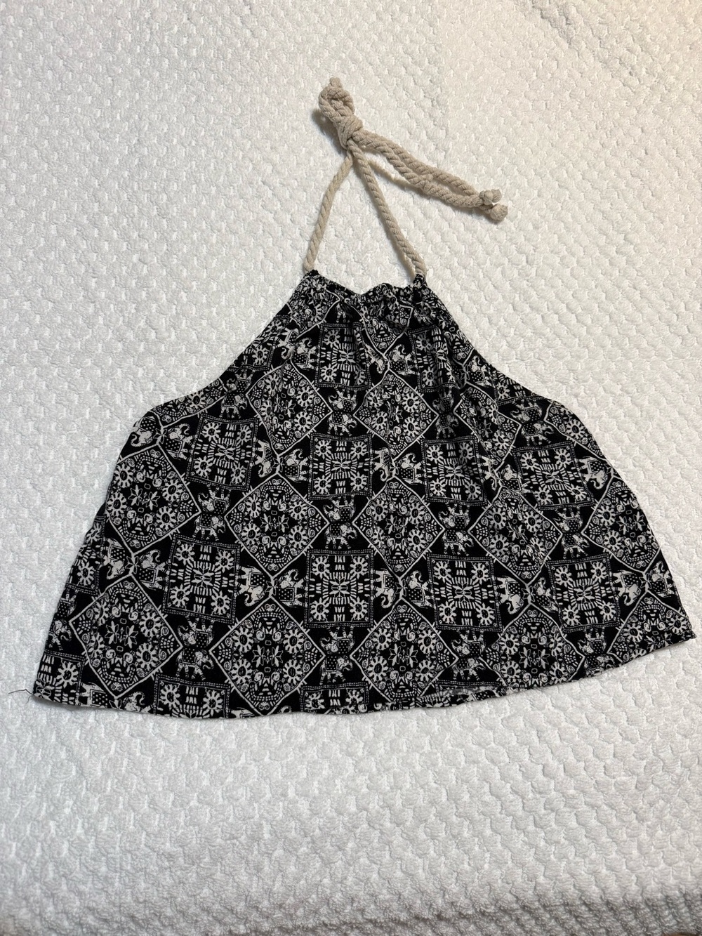 Forever21 Black & White Patterned Halter Tank Top with Rope Tie